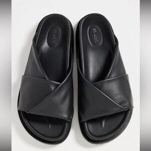 ST. AGNI Fold Detail Leather Slide Sandals Womens EU 40 Black NEW w/ Dustbag
